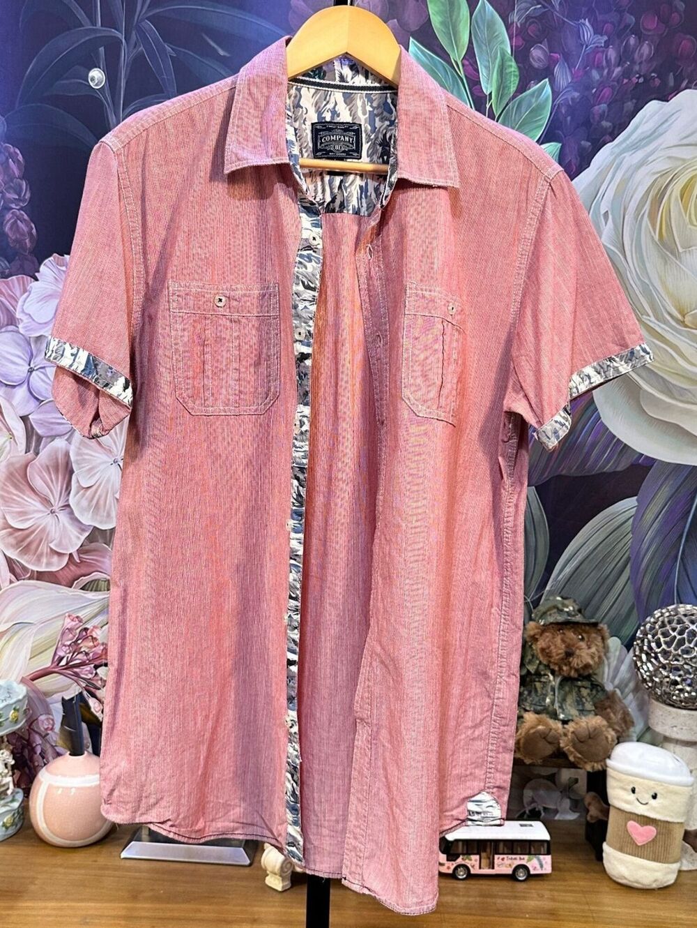 Company 81 L Button Up 100% cotton Shirt Y2K Indie Workwear Coastal Floral Trim